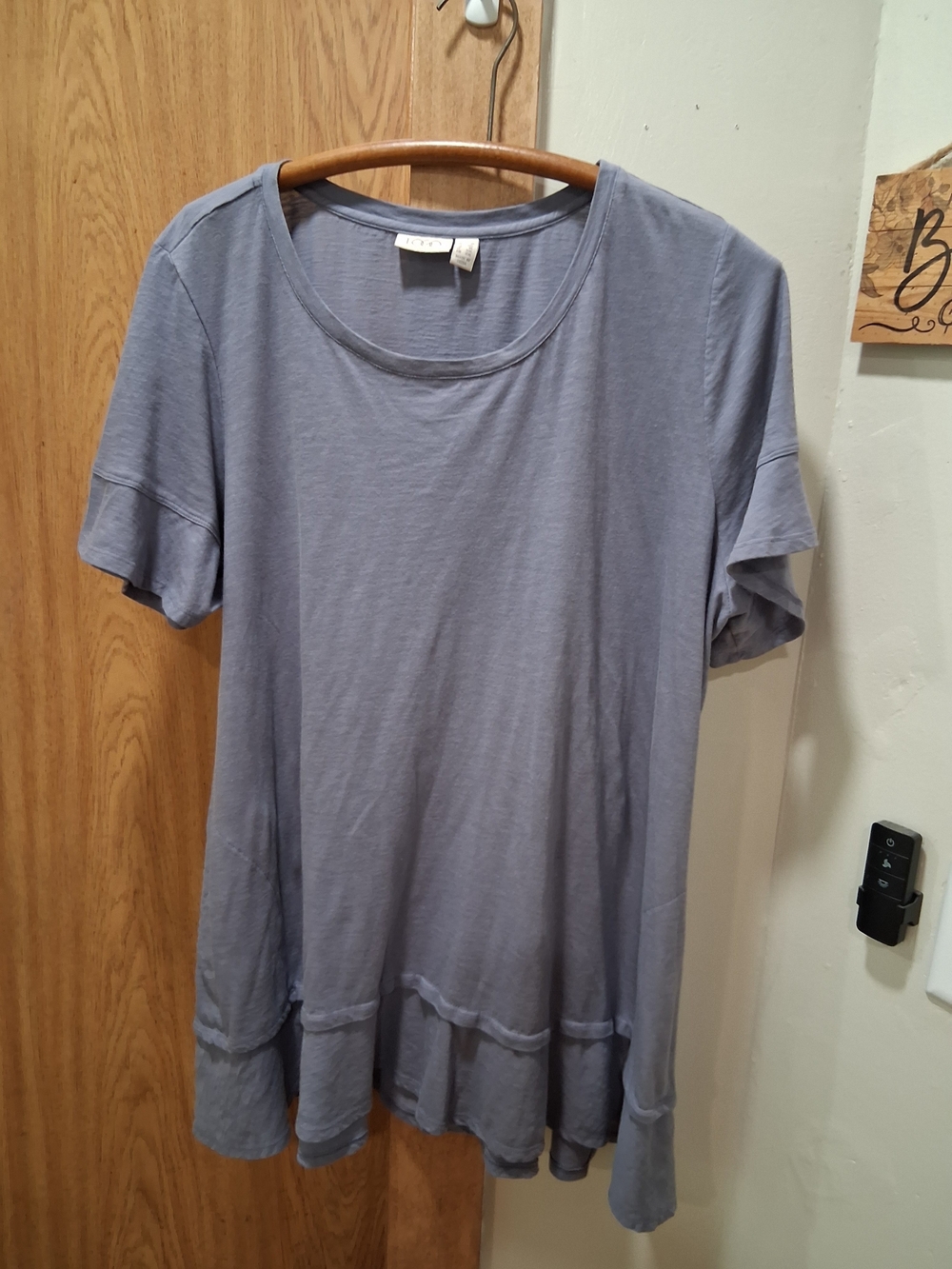 LOGO by Lori Goldstein Slate Blue Ruffle-Hem Short Sleeve Tunic